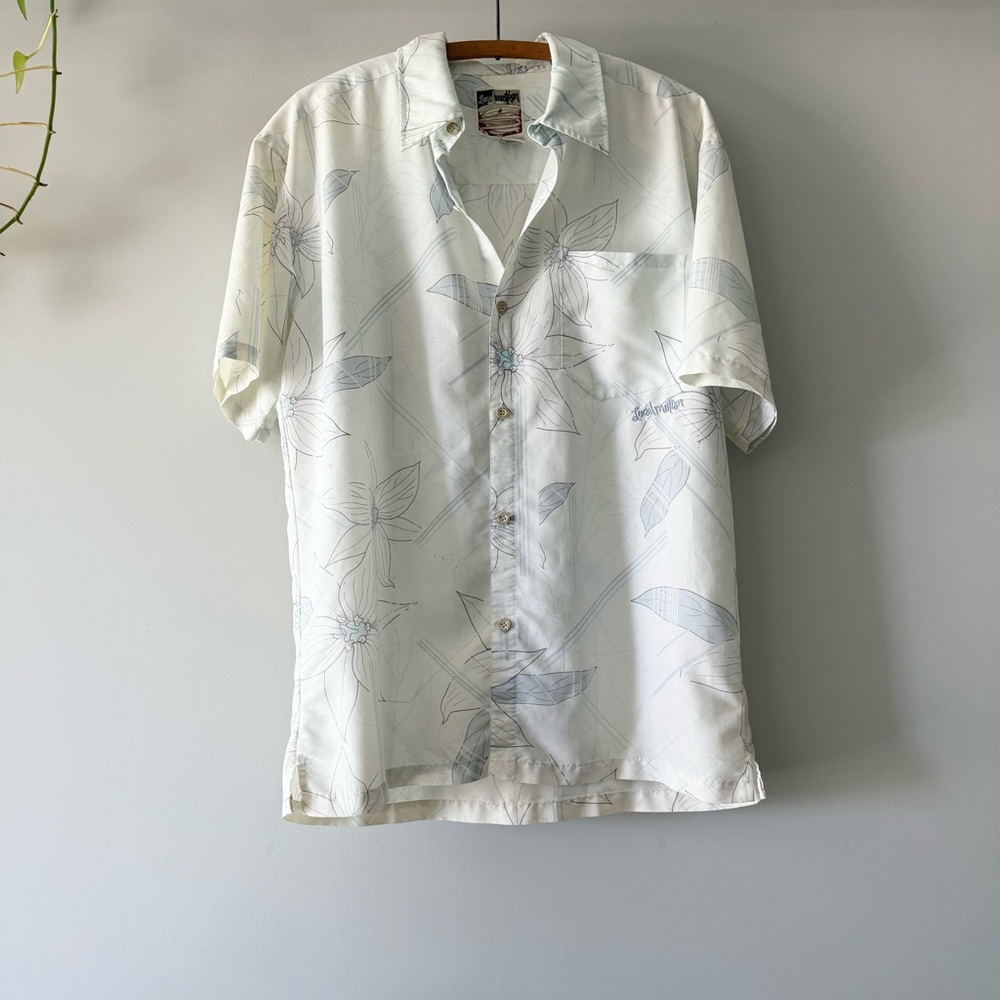 Vintage Local Motion Blue Hawaiian Aloha Flower Shirt Made in Hawaii Mens size M